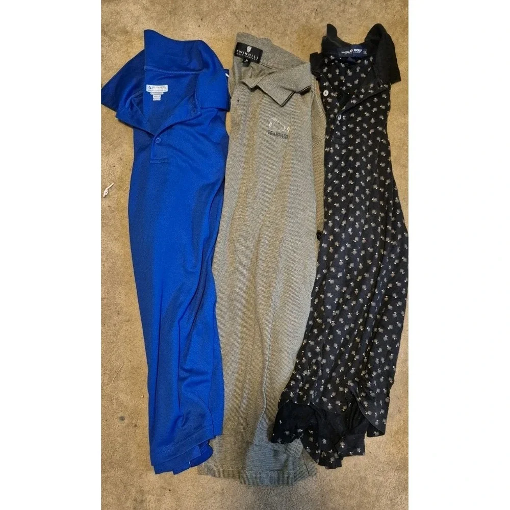Lot of 3 Men's Polo Shirts – Blue, Gray Pattern,‎ Black Print – Mixed Brands 👕